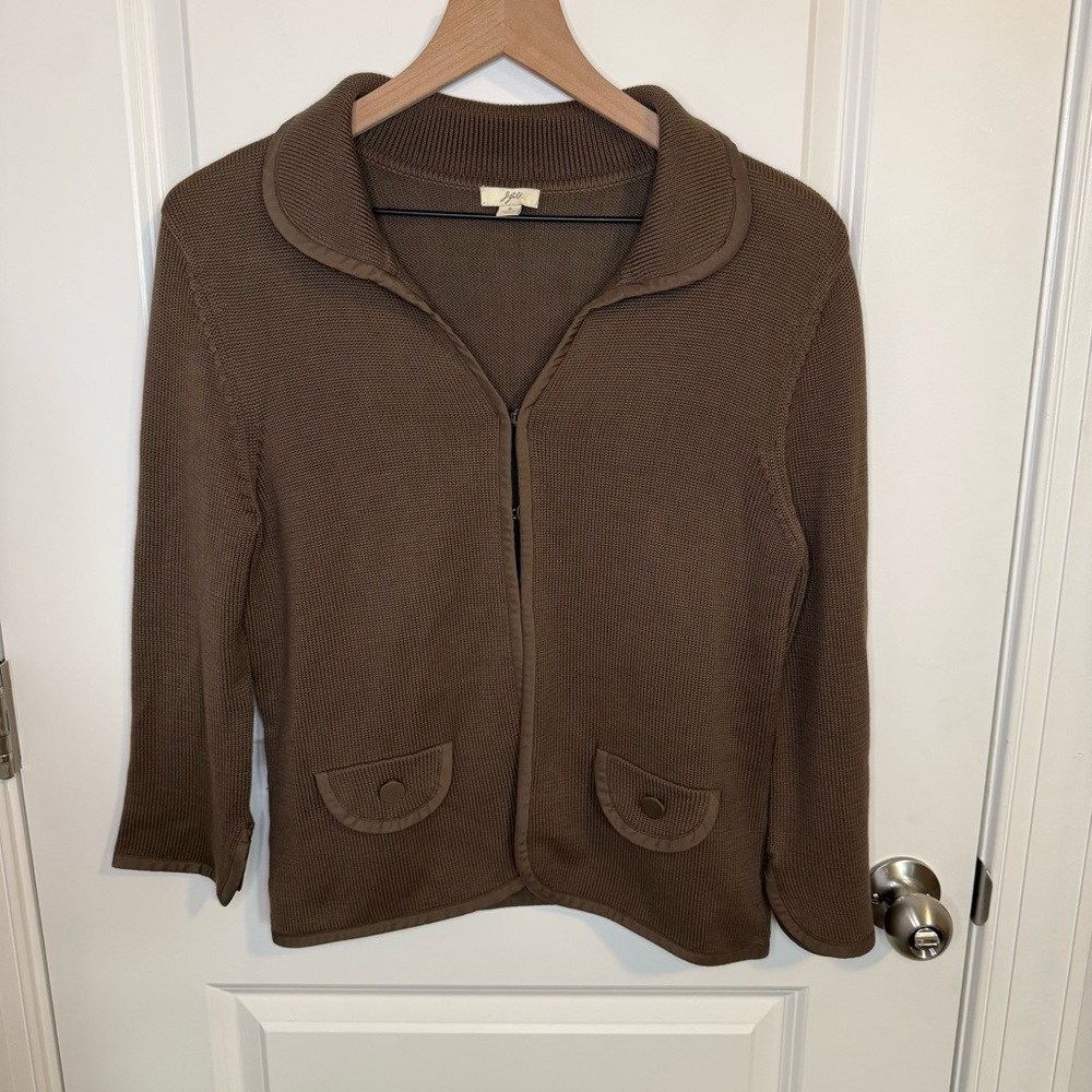 VTG J. Jill Silk Blend Cardigan Women’s Small Brown Knit Sweater Hook 3/4 Sleeve